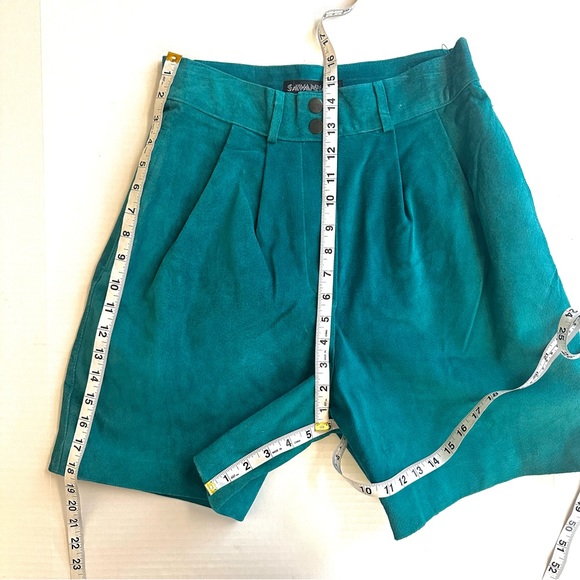 VTG SAVANNAH TURQUOISE TEAL SUEDE LEATHER HIGH WAIST PLEATED BERMUDA SHORTS Sz10 - Picture 10 of 11
